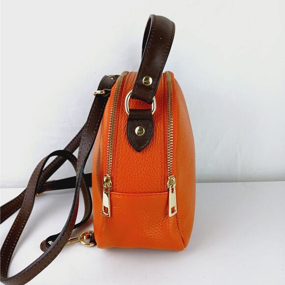 Divina Firenze Orange Pebbled Leather Convertible Top Handle Backpack Crossbody - Picture 3 of 8
